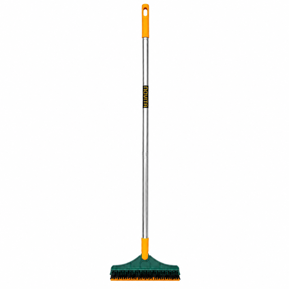 Novita 3-in-1 Bathroom Cleaning Brush with Wiper, Long Handle 180° Rotating Floor Scrub Brush, Hard Bristle Tile & Toilet Cleaning Brush for Bathroom, Kitchen