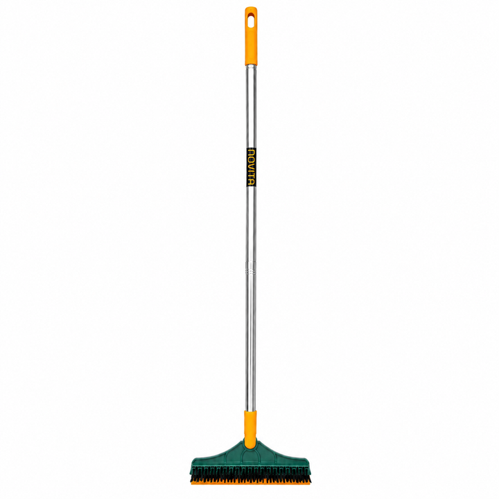 Novita 3-in-1 Bathroom Cleaning Brush with Wiper, Long Handle 180° Rotating Floor Scrub Brush, Hard Bristle Tile & Toilet Cleaning Brush for Bathroom, Kitchen