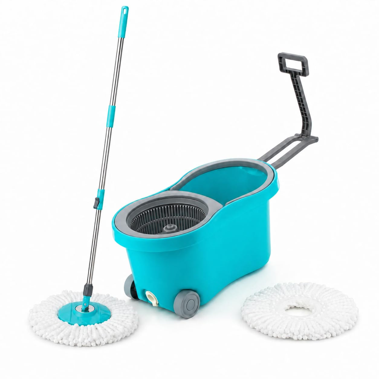 Novita 360° Spin Mop Bucket Set | Plastic Jali with Heavy Smart System | Easy Rinse | Telescopic Microfiber Mop |1+1 Refill | Pocha | Wheels | Removes Over 99%* Bacteria- (Aqua Blue)