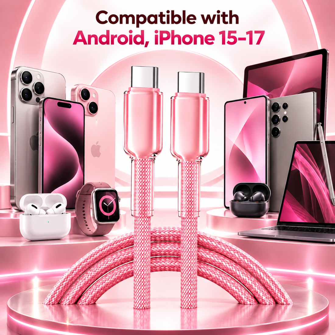 Futopia Titanium Series Low-Temperature Crystal Cable, Type-C to Type-C 100W Fast Charging, Compatible with iPhone 15–17 & Android