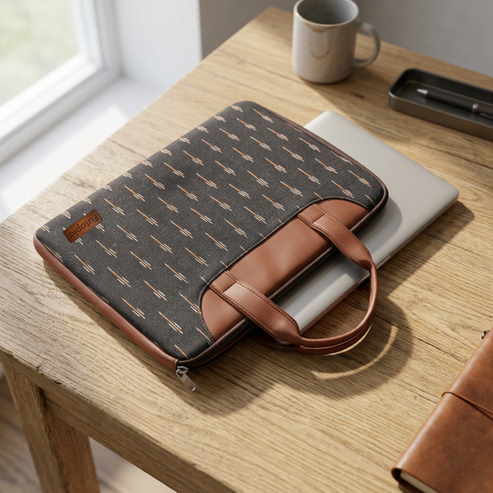 Futopia Stylish Printed Laptop Sleeve Bag 15.6–16 Inch with Handle | Jute & Vegan Leather Laptop Case Cover, Water Resistant, Soft Padded Interior, Tablet Bag for Men & Women (Office & Travel)