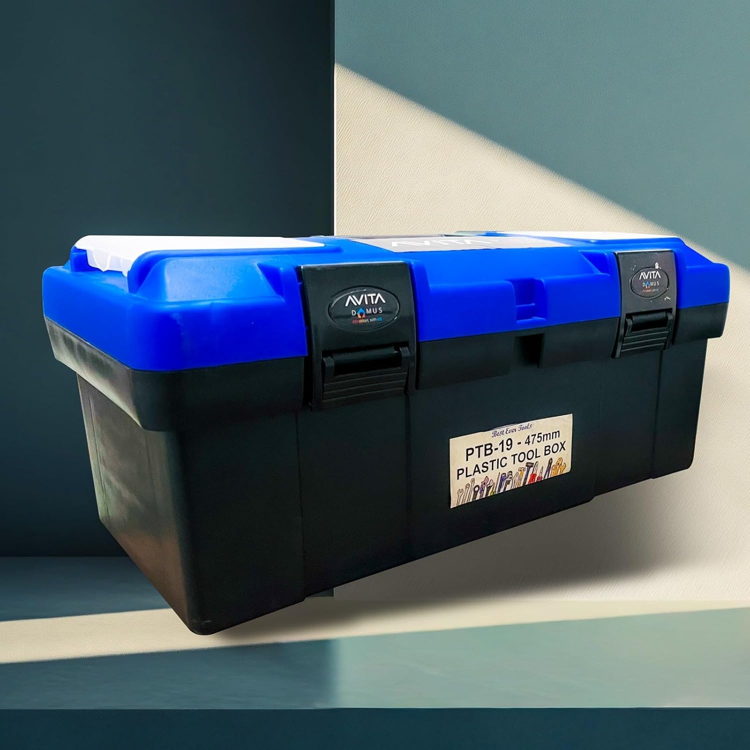 Novita Hand Tool PTBO19 19" Plastic Tool Box with Organizer & Removable Tray - Heavy-Duty Portable Storage for Tools, Crafts, & More