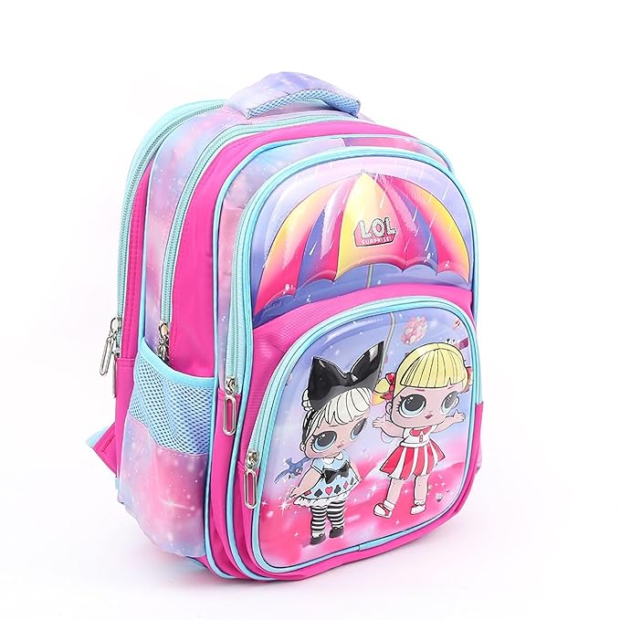 3-Piece Set Fabric School Backpack with Mixed Characters (4 Chains, 2 Side Pockets), Matching Lunch Box Bag & Pencil Case - Cute, Lightweight for Toddler, Preschool & Elementary Girls