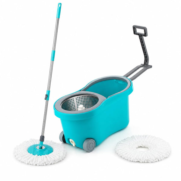 Novita 360° Spin Mop Bucket Set | Steel Jali with Heavy Smart System | Easy Rinse | Telescopic Microfiber Mop |1+1 Refill | Pocha | Wheels | Removes Over 99%* Bacteria- (Aqua Blue)