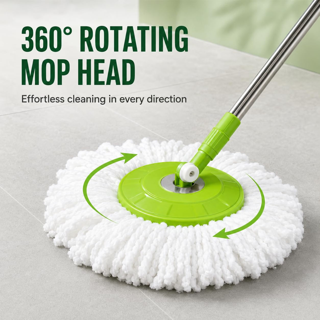 Novita 360° Spin Mop Bucket Set | Plastic Jali with Heavy Smart System | Easy Rinse | Telescopic Microfiber Mop |1+1 Refill | Pocha | Big Wheels | Removes Over 99%* Bacteria- (Green)