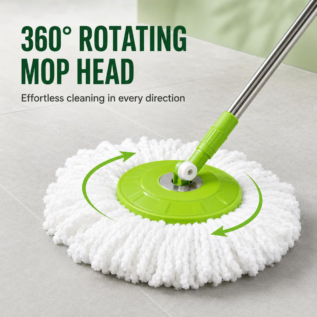 Novita 360° Spin Mop Bucket Set | Plastic Jali with Heavy Smart System | Easy Rinse | Telescopic Microfiber Mop |1+1 Refill | Pocha | Big Wheels | Removes Over 99%* Bacteria- (Green)