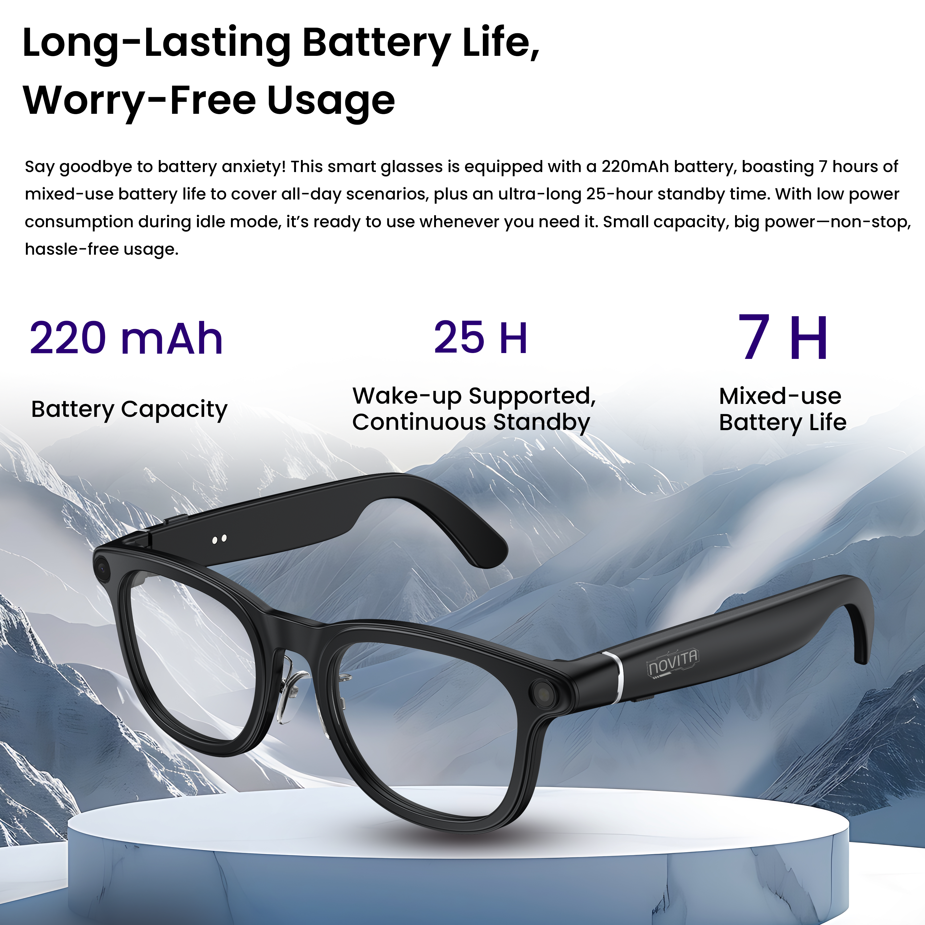 Novita Smart AI Polarised Glasses 8MP Sony Camera Video Recording, Charging Case (Black)