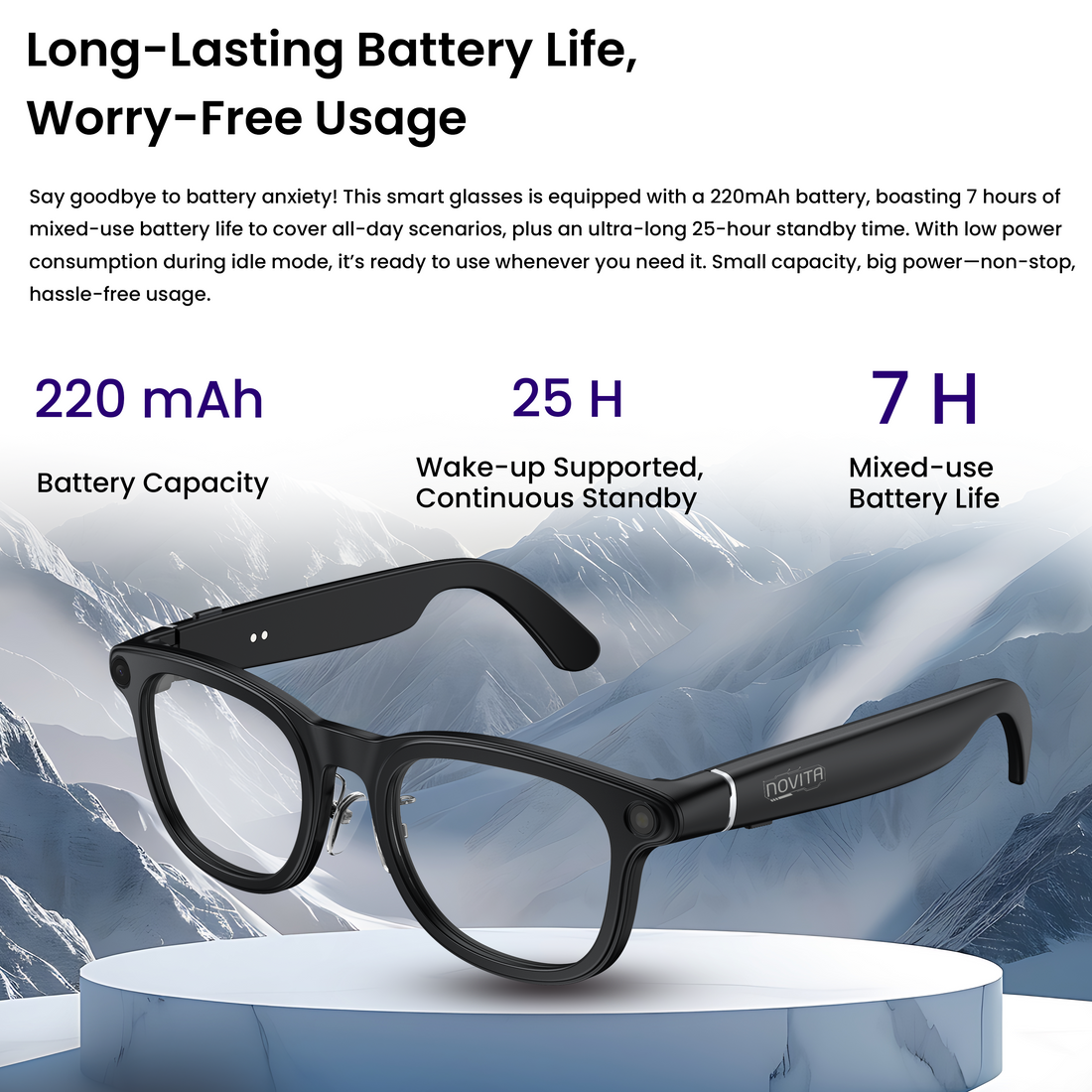 Novita Smart AI Polarised Glasses 8MP Sony Camera Video Recording, Charging Case (Black)