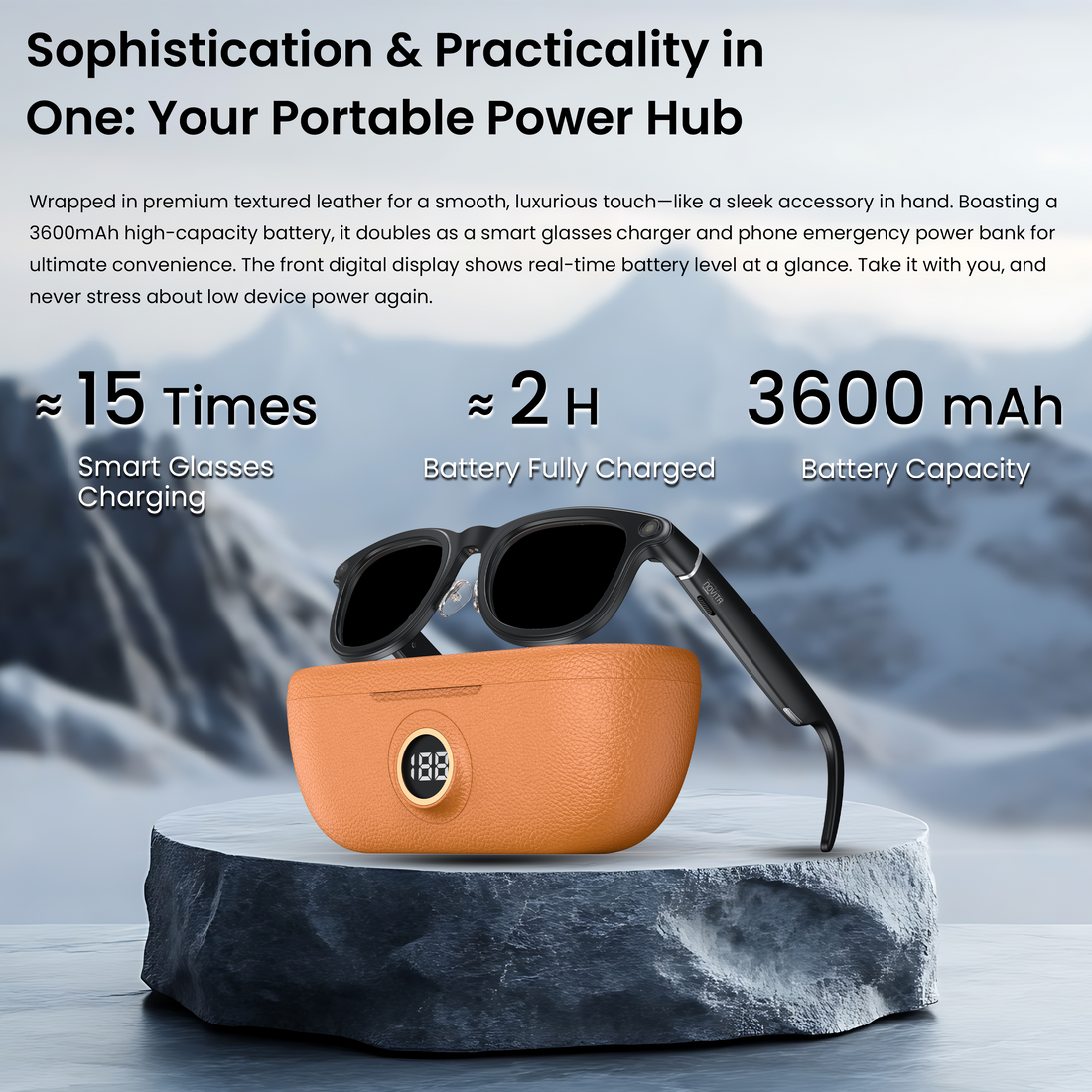 Novita Smart AI Sunglasses Glasses 8MP Sony Camera Video Recording Charging Case (Black)