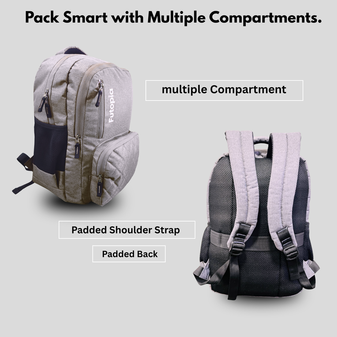 Futopia 22L Laptop Backpack – Water Resistant Office & Casual Bag for Men and Women – Fits Up to 15.6-Inch Laptops – Durable Linen Polyester (Gray)