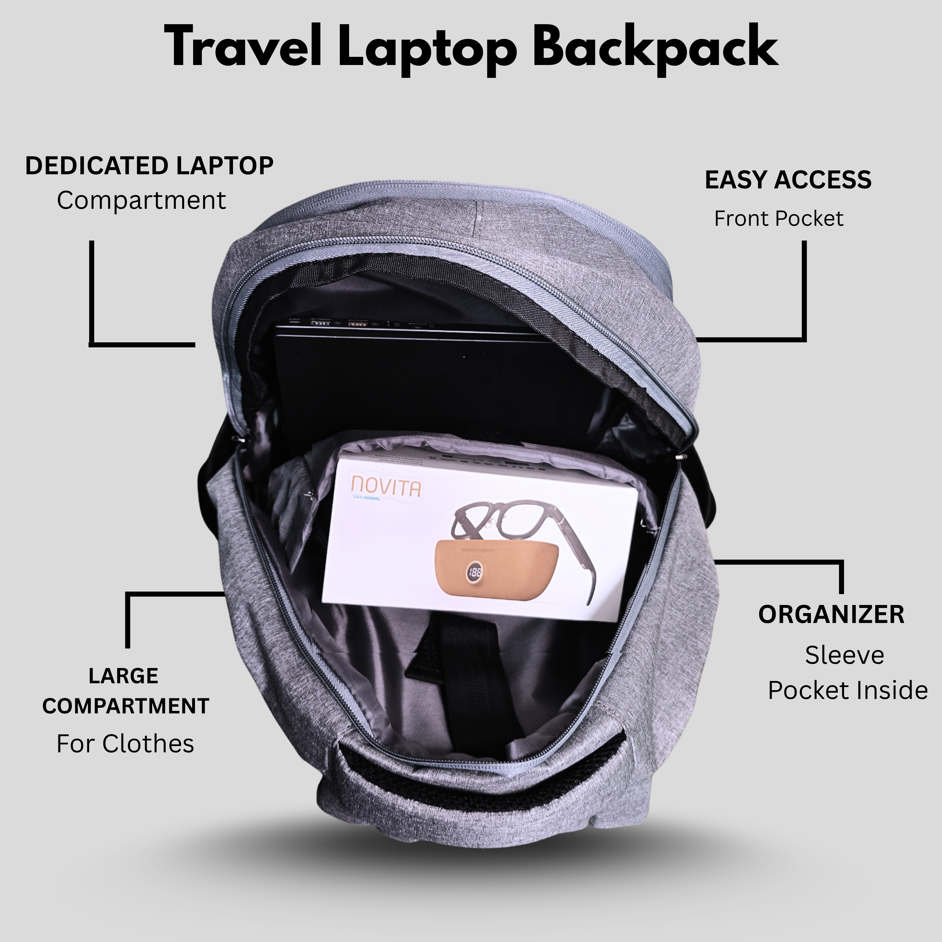 Futopia 22L Laptop Backpack – Water Resistant Office & Casual Bag for Men and Women – Fits Up to 15.6-Inch Laptops – Durable Linen Polyester (Gray)