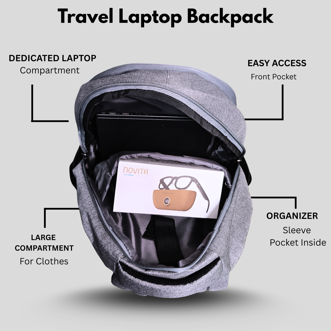 Futopia 22L Laptop Backpack – Water Resistant Office & Casual Bag for Men and Women – Fits Up to 15.6-Inch Laptops – Durable Linen Polyester (Gray)