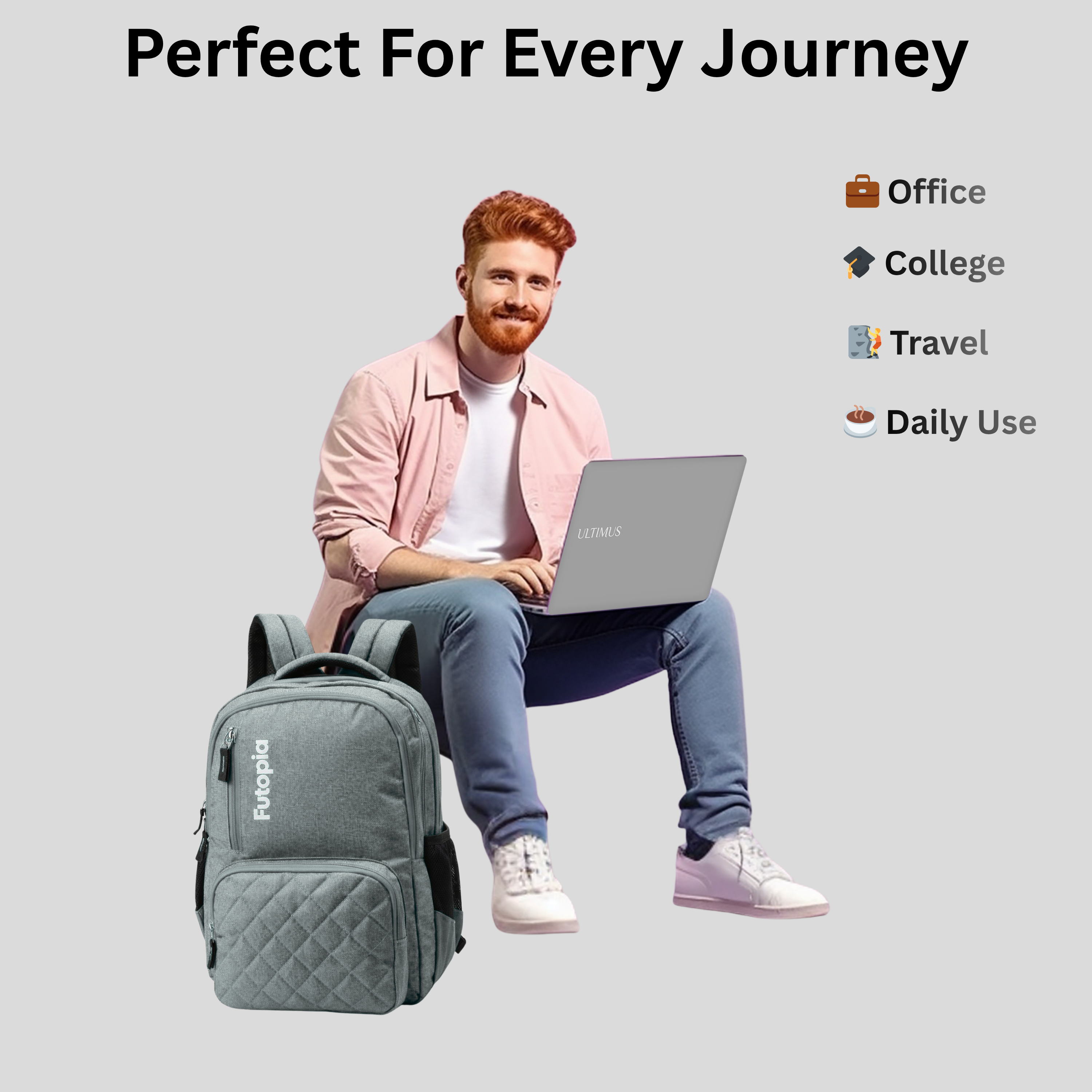 Futopia 22L Laptop Backpack – Water Resistant Office & Casual Bag for Men and Women – Fits Up to 15.6-Inch Laptops – Durable Linen Polyester (Gray)