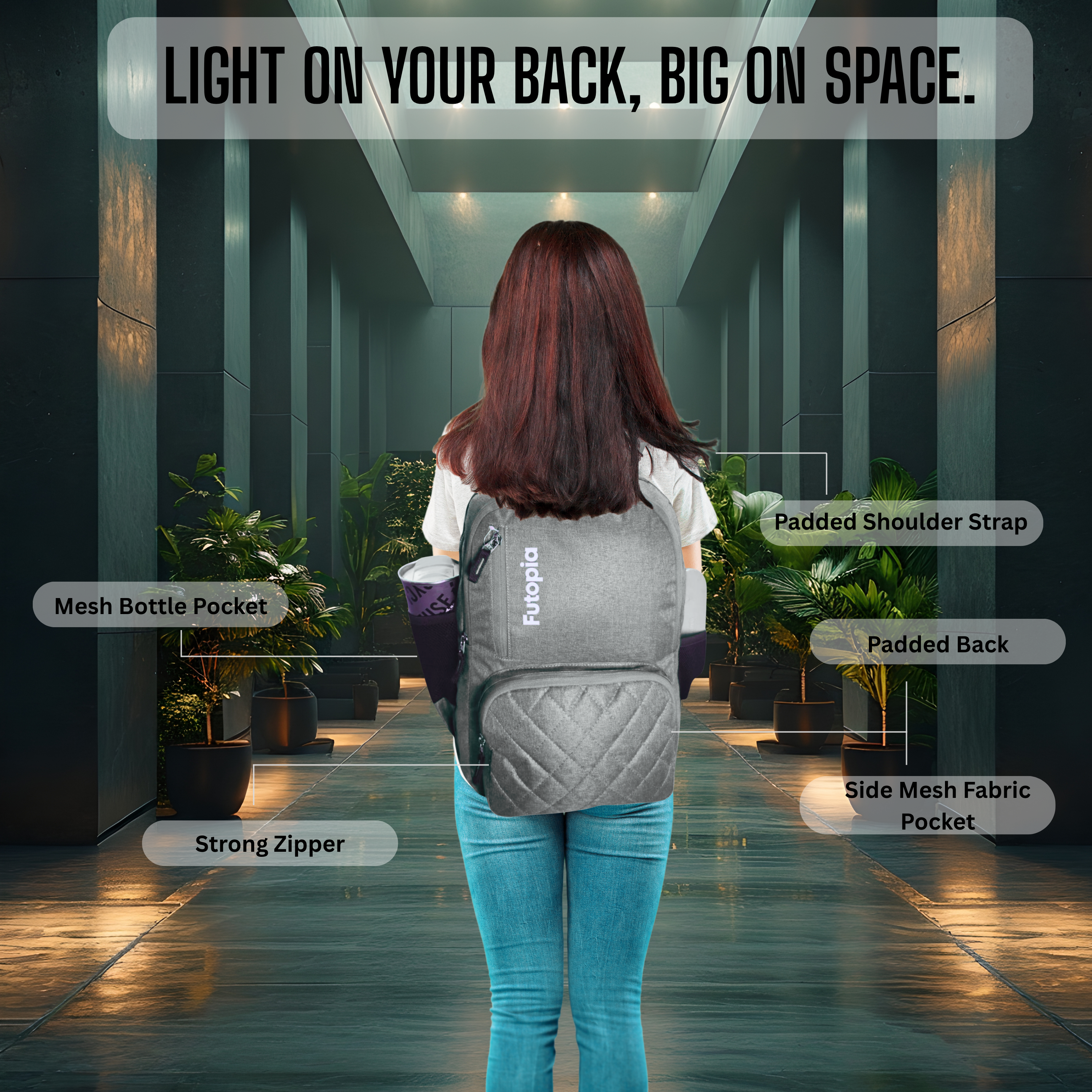 Futopia 22L Laptop Backpack – Water Resistant Office & Casual Bag for Men and Women – Fits Up to 15.6-Inch Laptops – Durable Linen Polyester (Gray)