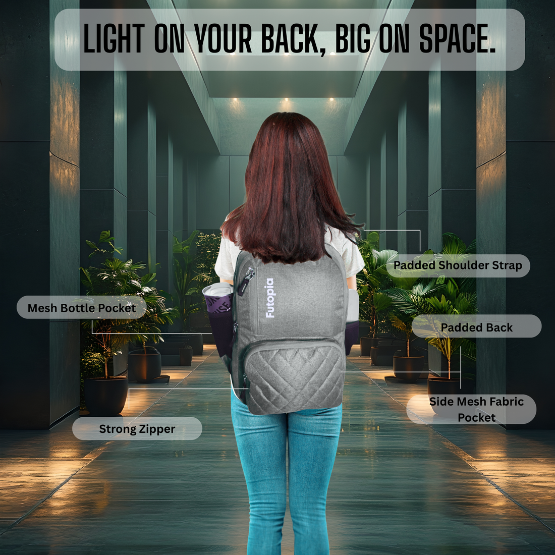 Futopia 22L Laptop Backpack – Water Resistant Office & Casual Bag for Men and Women – Fits Up to 15.6-Inch Laptops – Durable Linen Polyester (Gray)