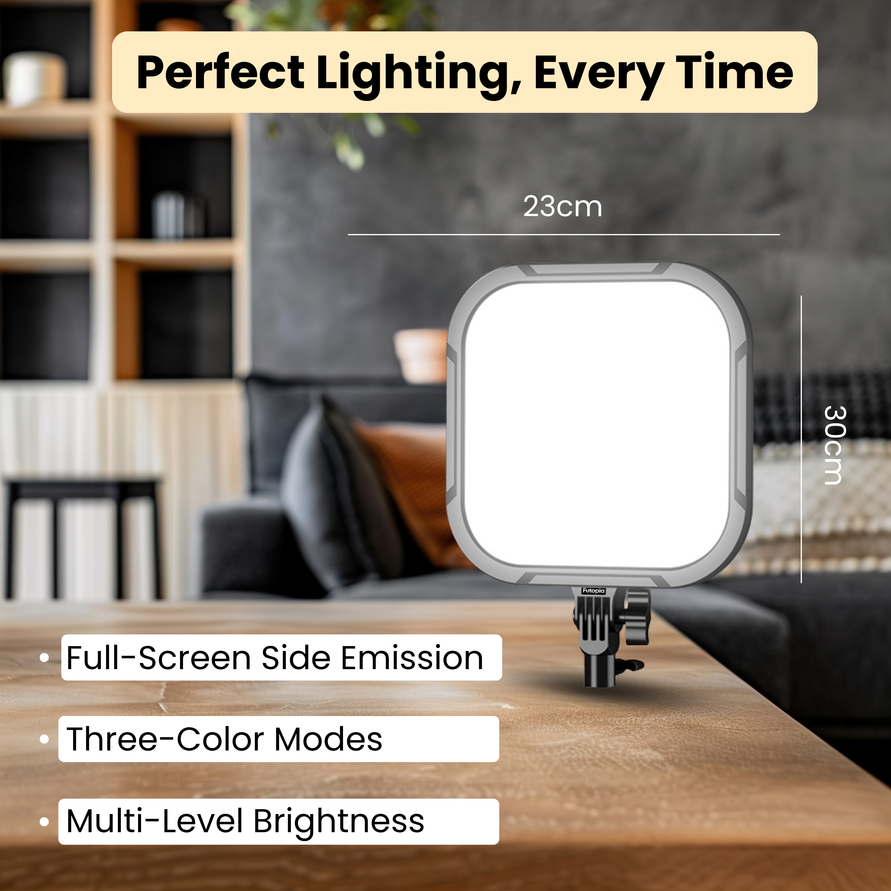 FUTOPIA Soft 25cm (10 Inch) Fill LED Ring Light Desk Lamp with Stand | 3 Adjustable Color Temperature Lighting | USB Used Perfect for Meetings & Live Streaming, Photo & Video