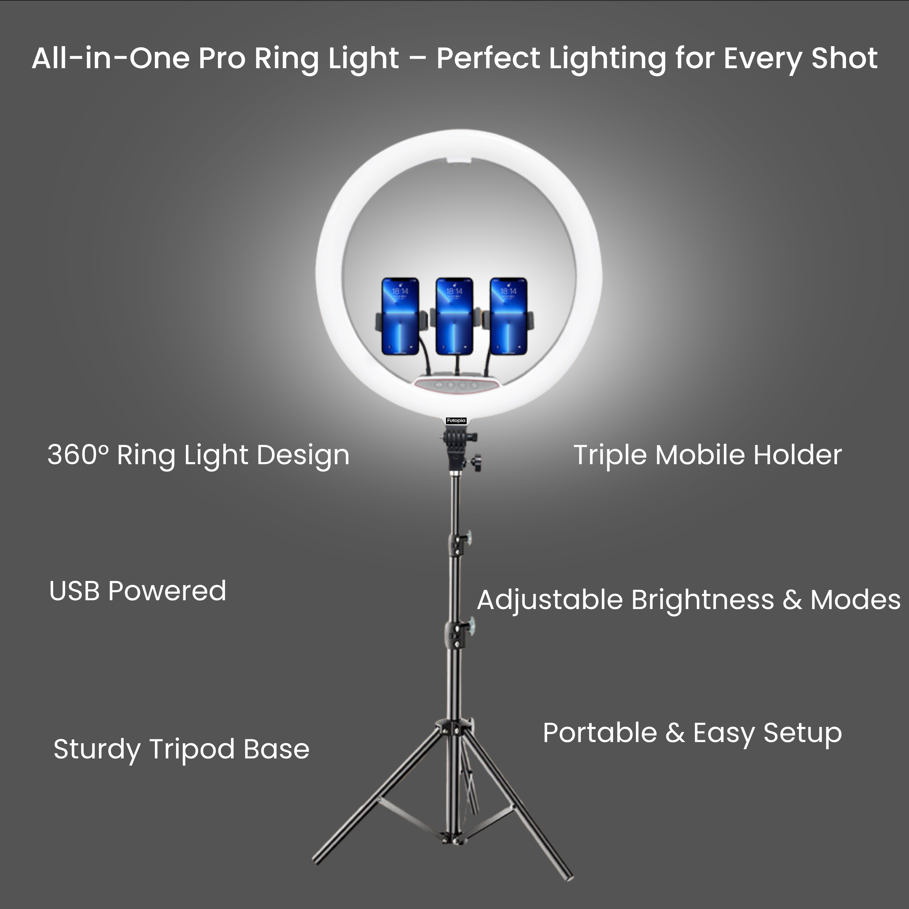Professional 45cm (18 Inch) Studio LED Ring Light with Tripod & Remote | 2700–6500K Adjustable Color Lighting | AC Power | 3 Mobile Holders Perfect for Photo & Video Shoot, Instagram Reels