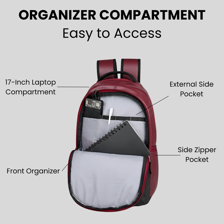 Large 35L Capacity Backpack Pu Leather Casual Bag With Fits Up To 17.3 Inch Laptop, Organizer Compartments | Back Zipper Pocket, Side Bottle & Small Zipper Pocket, For Men And Women, Unisex -