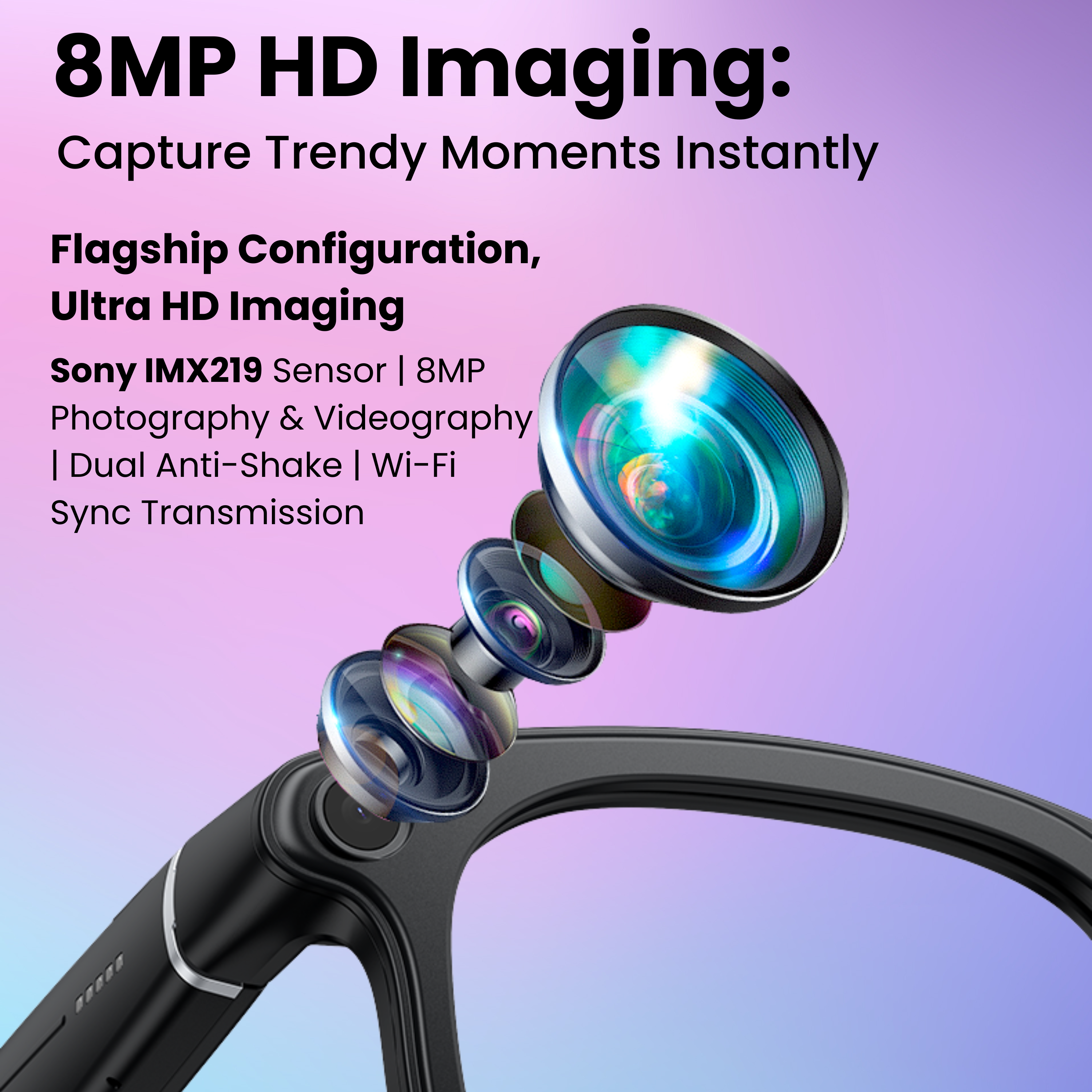 Novita Smart AI Photochromic Glasses 8MP Sony Camera Video Recording Charging Case (Black)