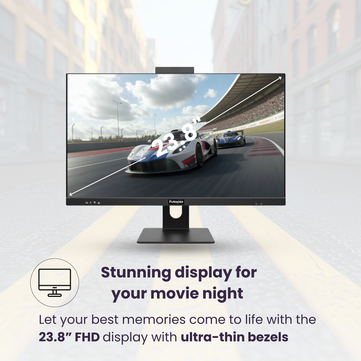 FUTOPIA A221261 All-in-One Desktop PC | AMD Ryzen 5 8500G | 23.8" Full HD IPS Display | 16GB DDR5 RAM | 512GB NVMe SSD | Windows 11 Pro | WiFi 6 | Webcam & Mic