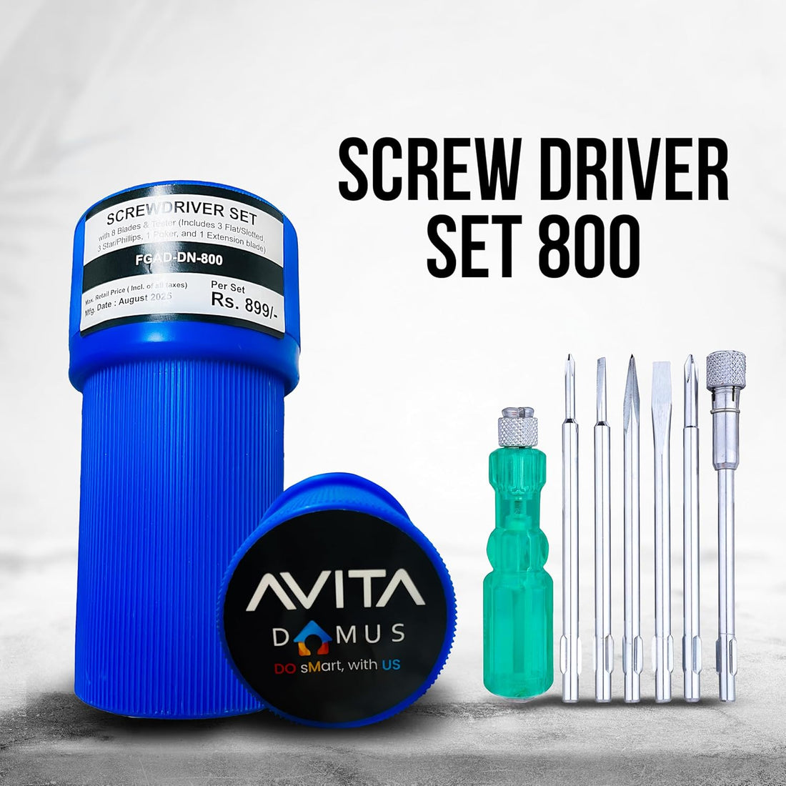 Novita Handtools DN-800 Professional Screw-driver Set with 8 Blades & Tester (Includes 3 Flat/Slotted, 3 Star/Phillips, 1 Poker, and 1 Extension blade)
