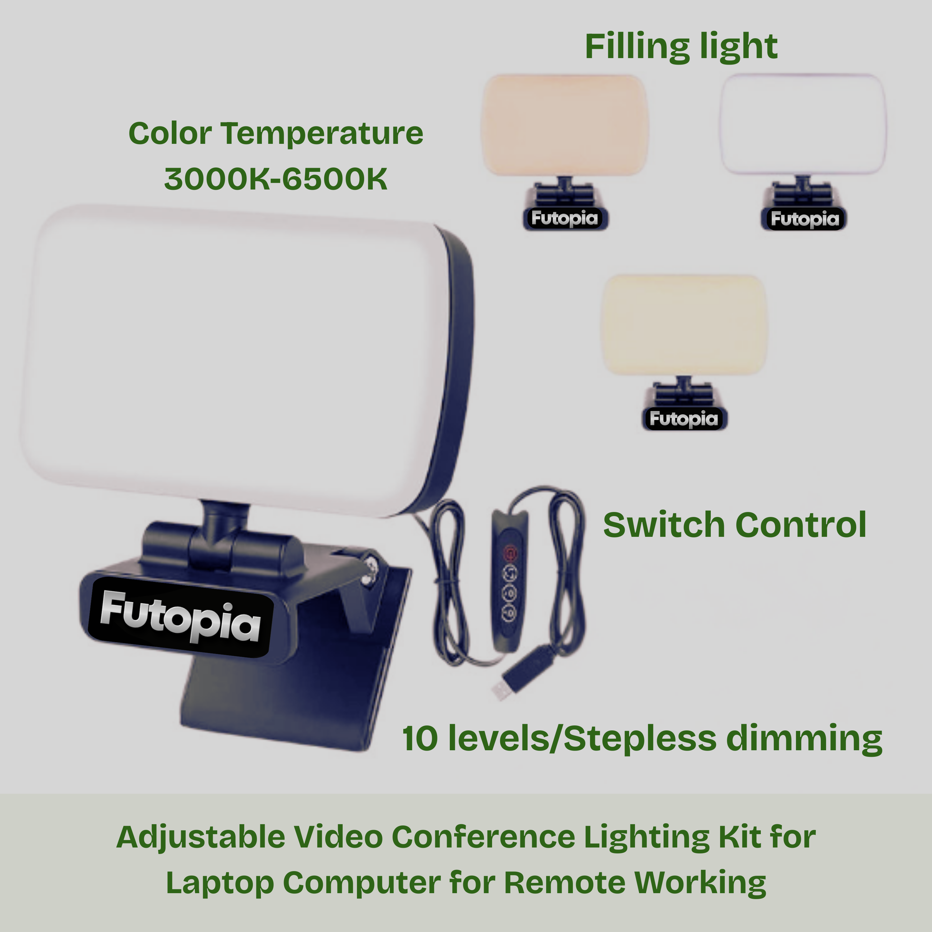 Futopia LED Video Conference Light with Clip | USB Powered Ring Fill Light with Adjustable Brightness & 3 Color Modes | Ideal for Laptop, Zoom Calls, Online Meetings & Live Streaming