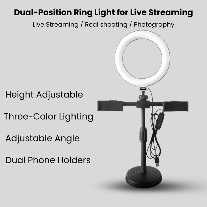 Portable 6Inch (15cm) Selfie Phones LED Ring Light with Stand for Desk & 2 Phone Holders | 3 Color Modes | USB Used | Ideal for Photo & Video Shoots, Meetings & Live Streaming, Instagram Reels