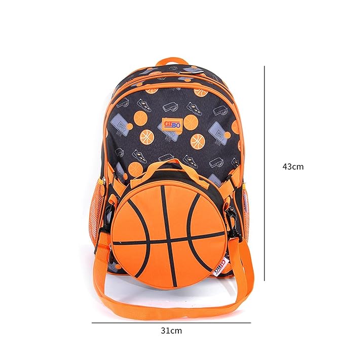 Premium Football Design Lightweight Polyester Backpack with 2 Chain,Lunch Bag & 2 Side Pockets Built for Comfort & Durability