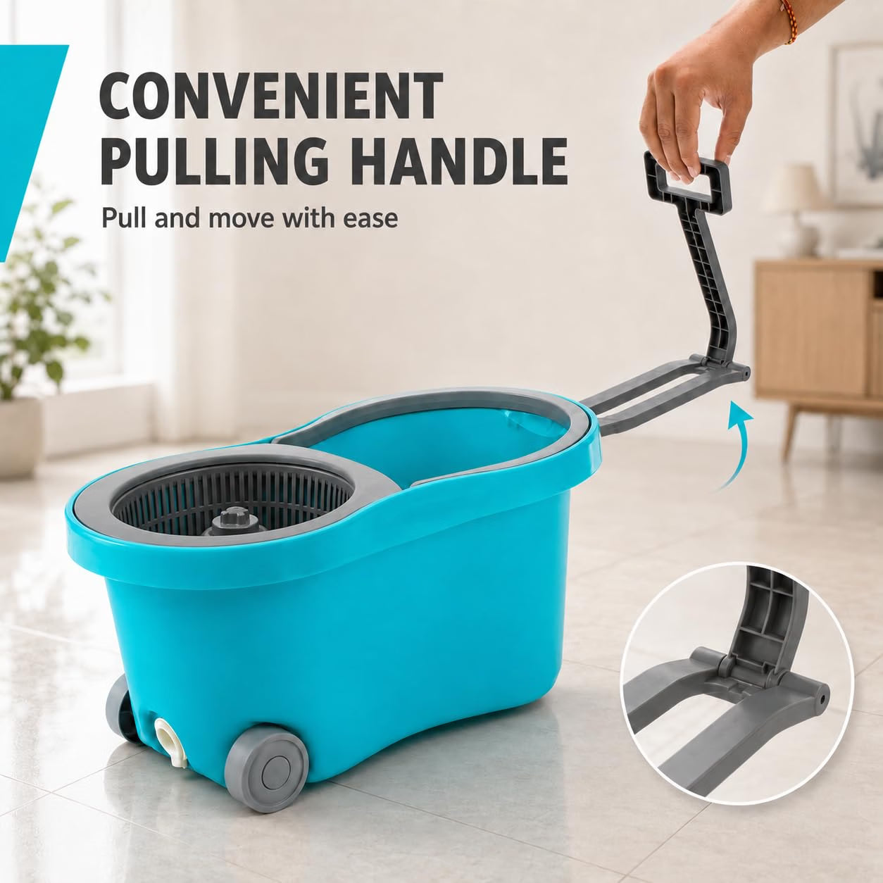 Novita 360° Spin Mop Bucket Set | Plastic Jali with Heavy Smart System | Easy Rinse | Telescopic Microfiber Mop |1+1 Refill | Pocha | Wheels | Removes Over 99%* Bacteria- (Aqua Blue)