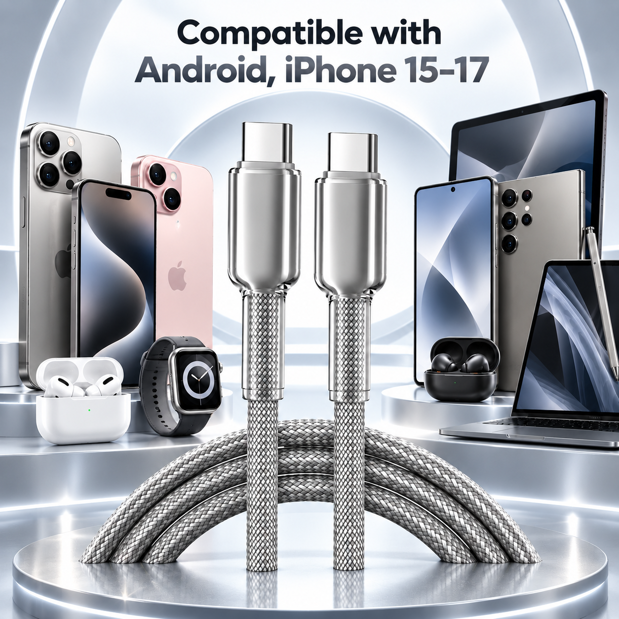 Futopia Titanium Series Low-Temperature Crystal Cable, Type-C to Type-C 100W Fast Charging, Compatible with iPhone 15–17 & Android