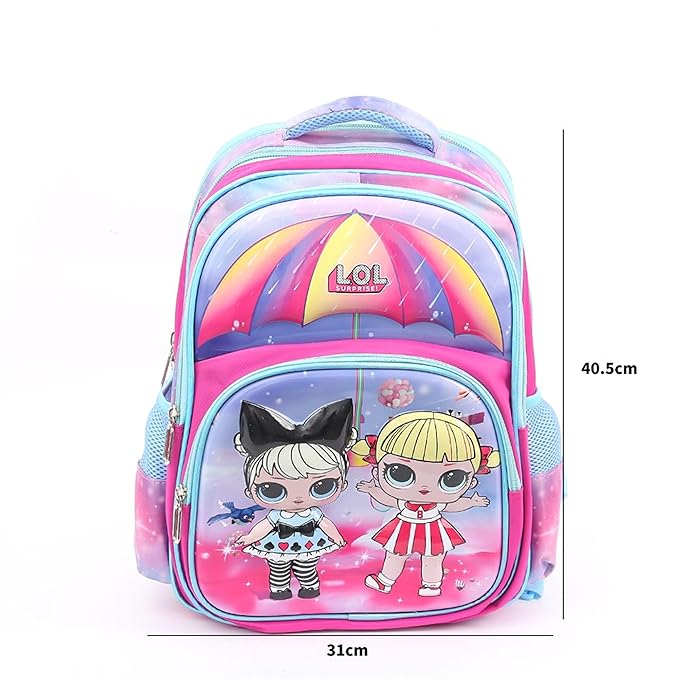 3-Piece Set Fabric School Backpack with Mixed Characters (4 Chains, 2 Side Pockets), Matching Lunch Box Bag & Pencil Case - Cute, Lightweight for Toddler, Preschool & Elementary Girls