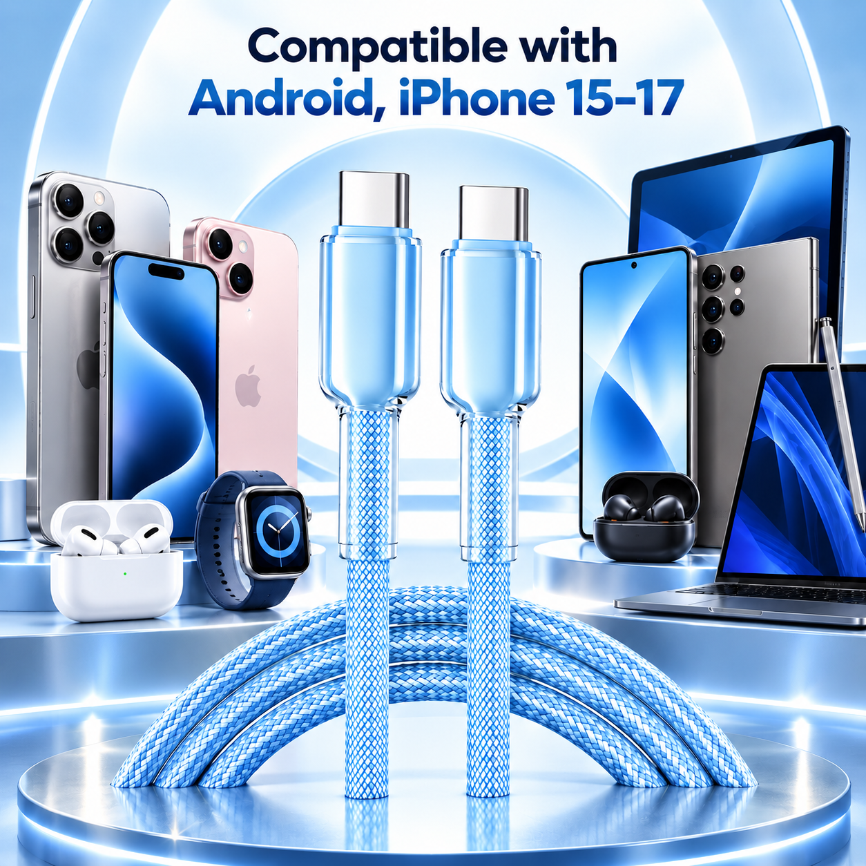 Futopia Titanium Series Low-Temperature Crystal Cable, Type-C to Type-C 100W Fast Charging, Compatible with iPhone 15–17 & Android