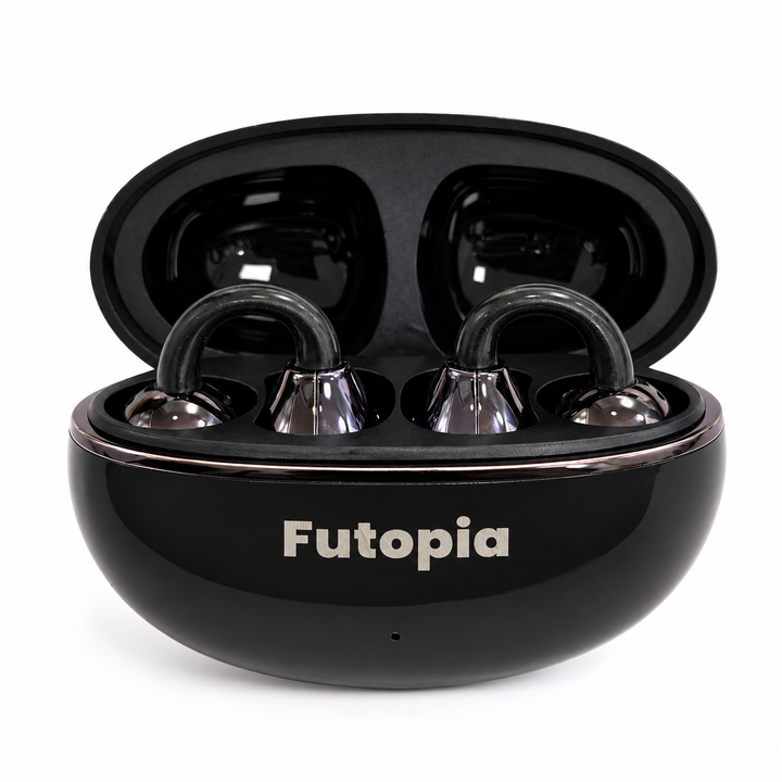 Futopia Loop (OWS) Wireless Bluetooth Earbuds 5.4, Open Ear Design, 10mm Copper Speaker, 300mAh Charging Case, Type-C Fast Charging, HD Sound, BT Name Change, Built-in Mic