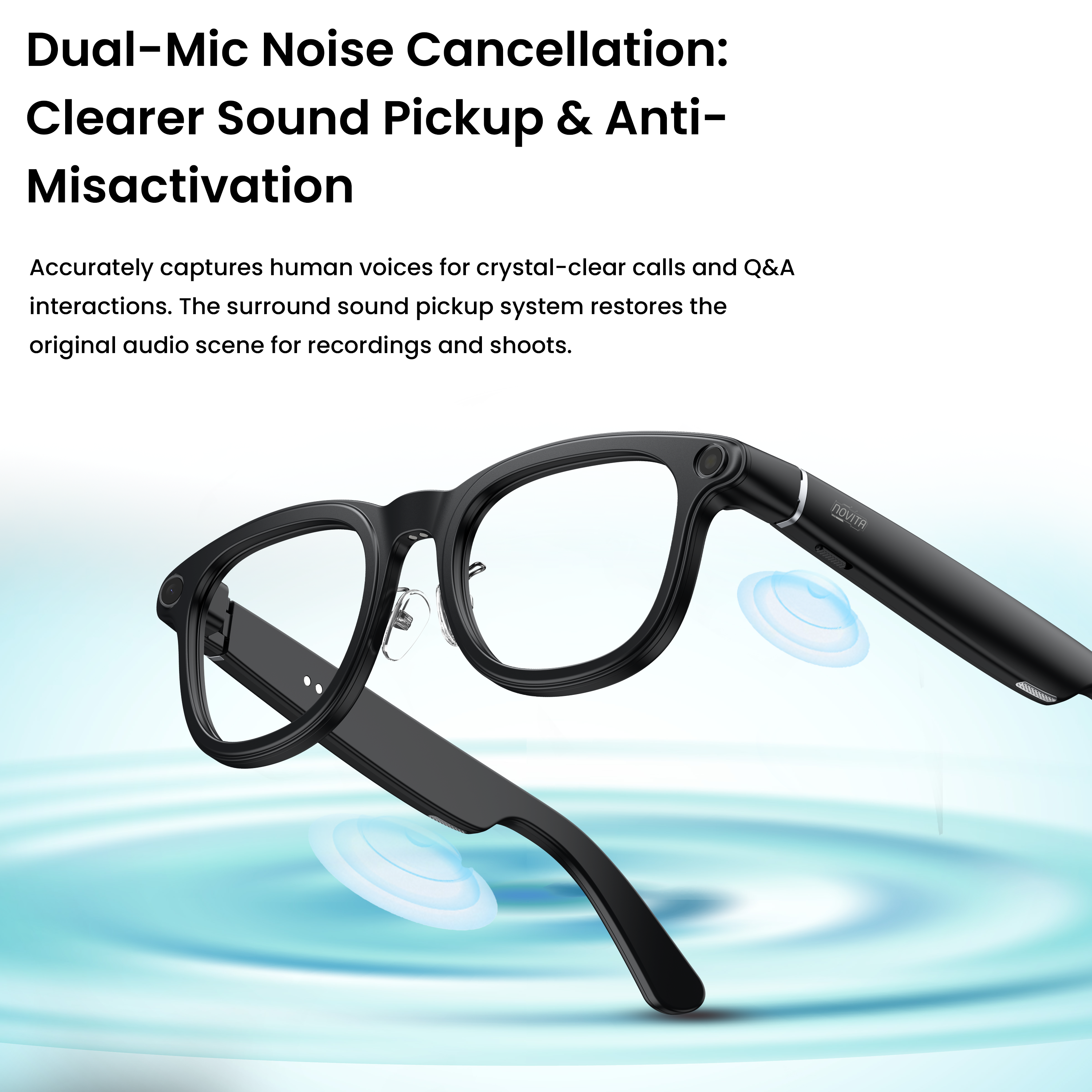 Novita Smart AI Polarised Glasses 8MP Sony Camera Video Recording, Charging Case (Black)