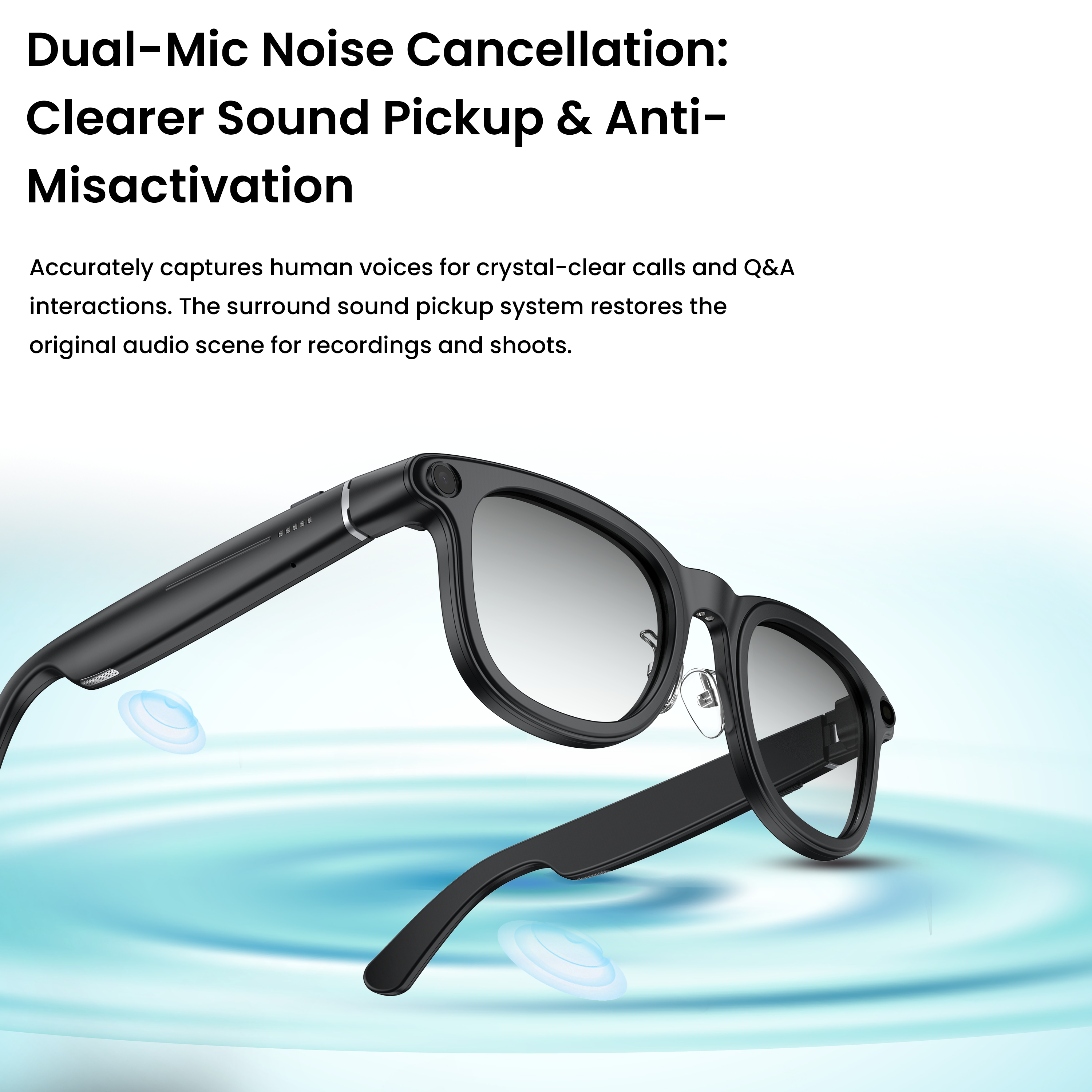 Novita Smart AI Photochromic Glasses 8MP Sony Camera Video Recording Charging Case (Black)