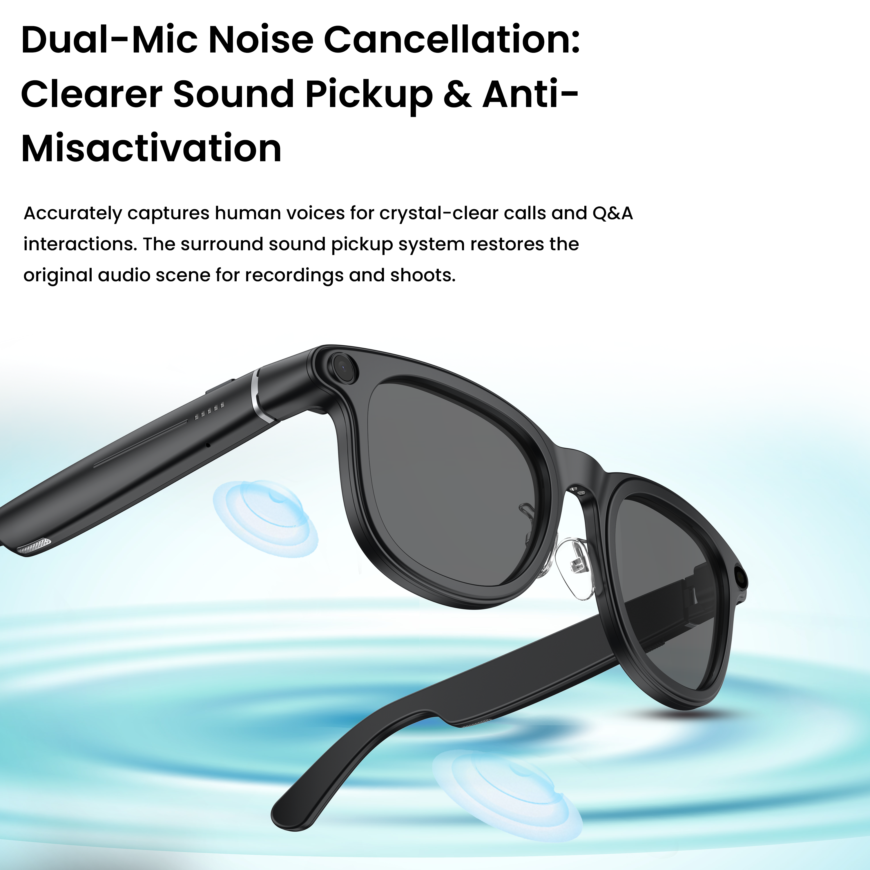 Novita Smart AI Sunglasses Glasses 8MP Sony Camera Video Recording Charging Case (Black)