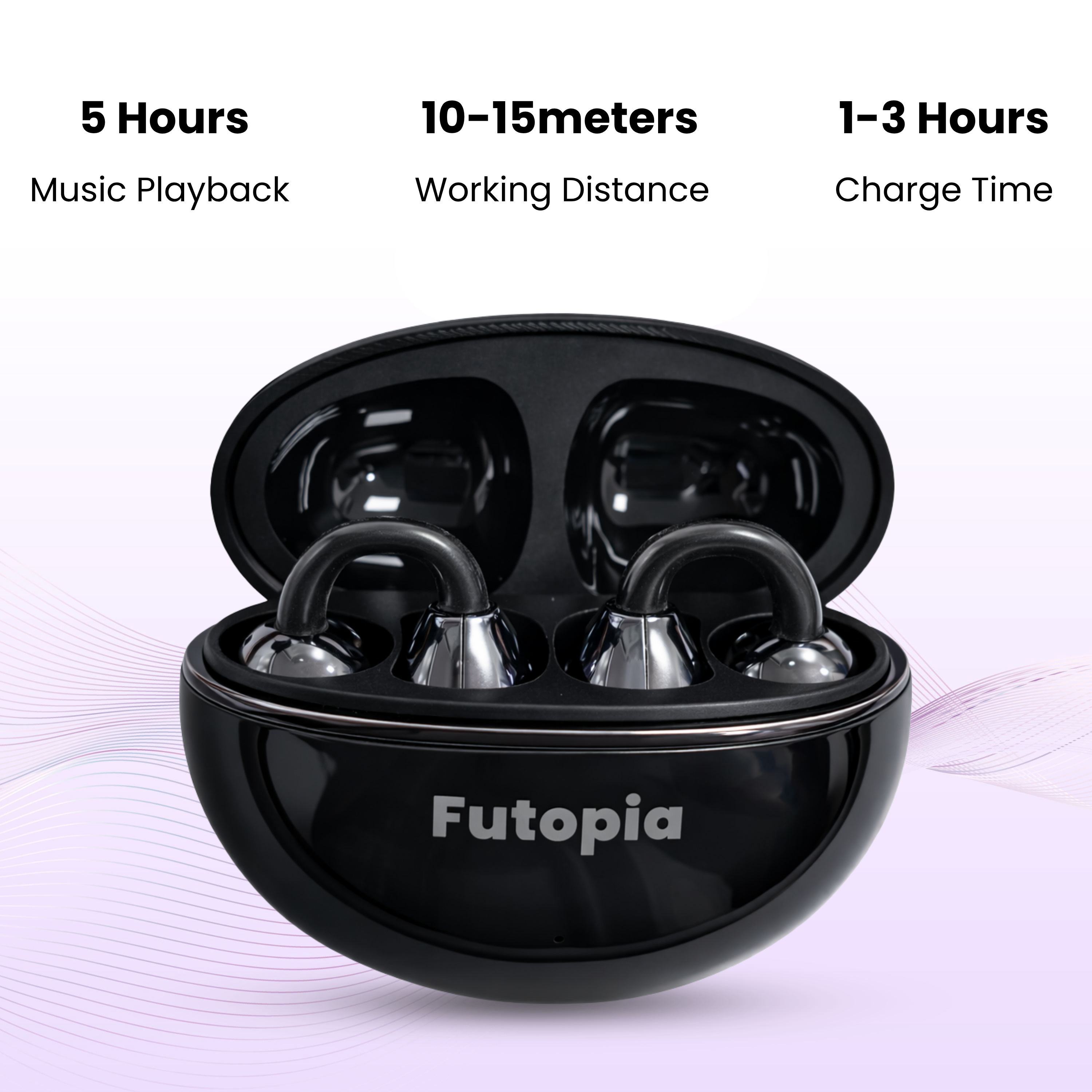Futopia Loop (OWS) Wireless Bluetooth Earbuds 5.4, Open Ear Design, 10mm Copper Speaker, 300mAh Charging Case, Type-C Fast Charging, HD Sound, BT Name Change, Built-in Mic