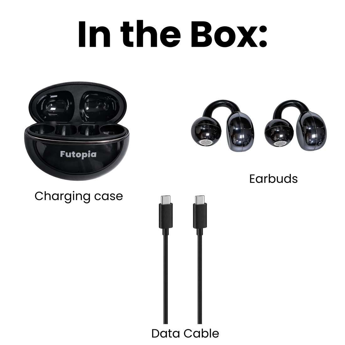 Futopia Loop (OWS) Wireless Bluetooth Earbuds 5.4, Open Ear Design, 10mm Copper Speaker, 300mAh Charging Case, Type-C Fast Charging, HD Sound, BT Name Change, Built-in Mic