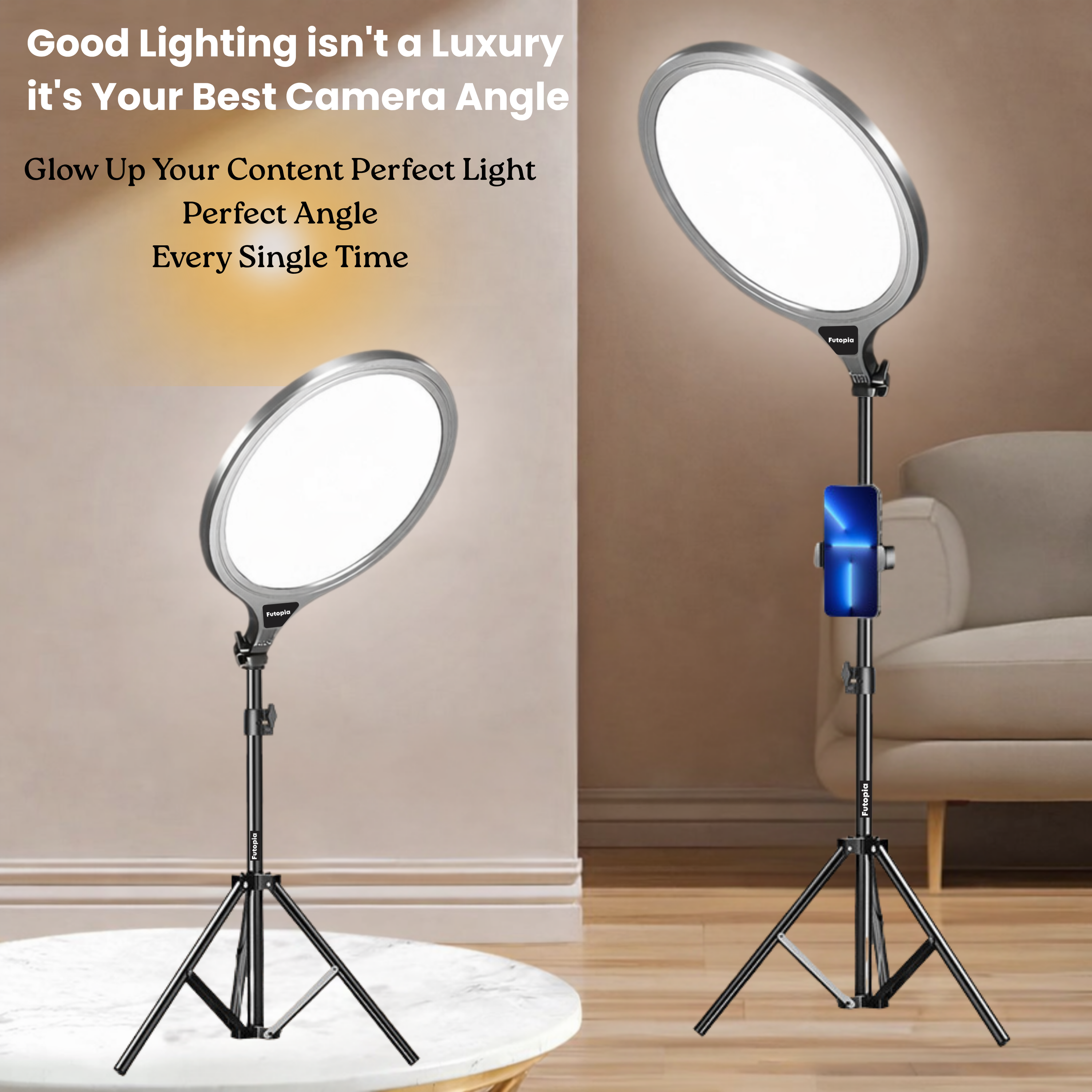 Futopia 10-Inch LED Ring Light with Tripod Stand | 3 Color Modes (Warm, Cold & Mixed) | Dimmable 10W USB Powered Fill Light for YouTube, Live Streaming, Photoshoot & Video Recording