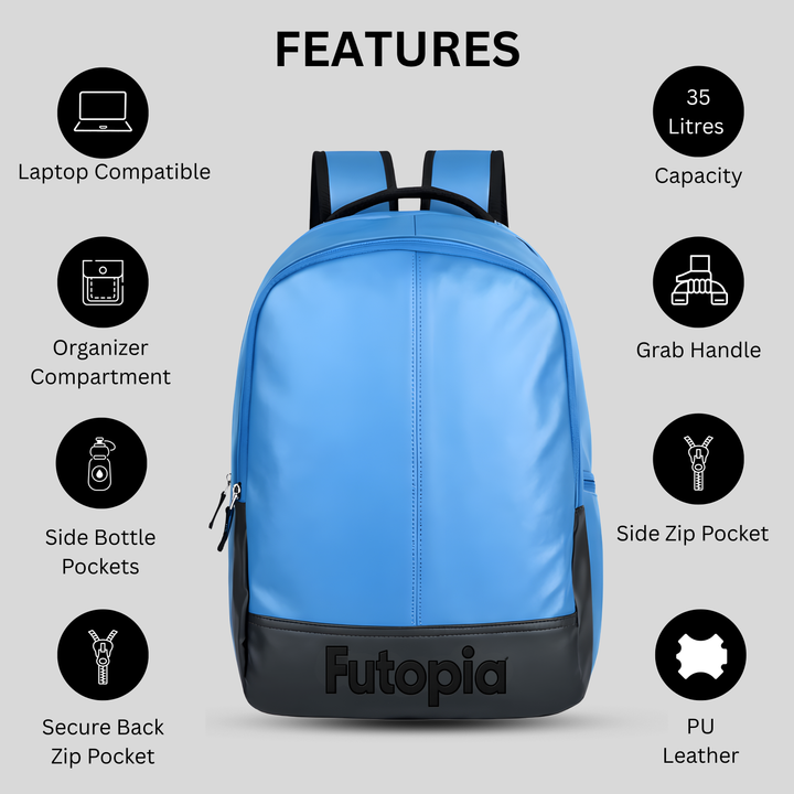 Futopia Premium 26L Capacity Backpack Casual Bag With Fit 15.6 Inch Laptop, Side And Front Side Zipp Store, Luggage Strap, Lightweight & Durable Design For Men & Women Perfect For Office & College -blue