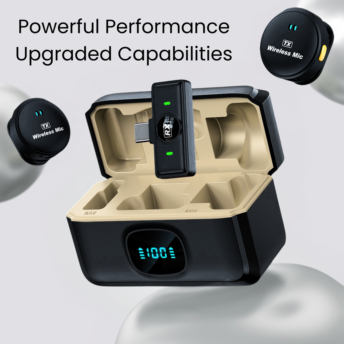 Wireless Rechargeable Microphone with Charging Base 300mAh, Noise Cancellation Mic, Clip-On Collar, 3Hr Playtime, 20m Range Perfect for YouTube, Podcast, Vlogging, Streaming & Video Recording