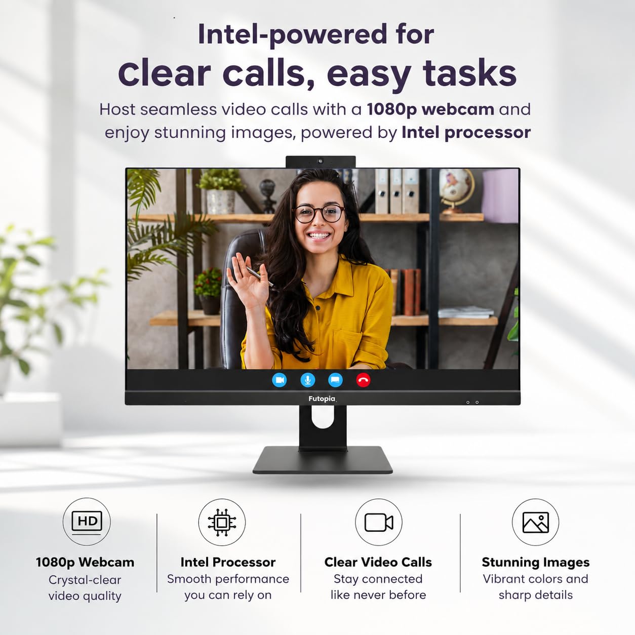 FUTOPIA A111261 All-in-One Desktop PC | Intel Core i3-14100 | 23.8" Full HD IPS Display | 8GB DDR4 RAM | 256GB NVMe SSD | Windows 11 Pro | WiFi 6 | Webcam & Mic