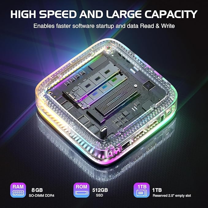 FUTOPIA Ultimus Pulse Mini PC, Intel Alder Lake 12th Gen 𝖭95 Quad Core up to 3.4GHz 8 GB RAM 512GB SSD, Support 4K HDMI with Dual Band WiFi6 BT5.2 3X USB Ports Windows 11 Black