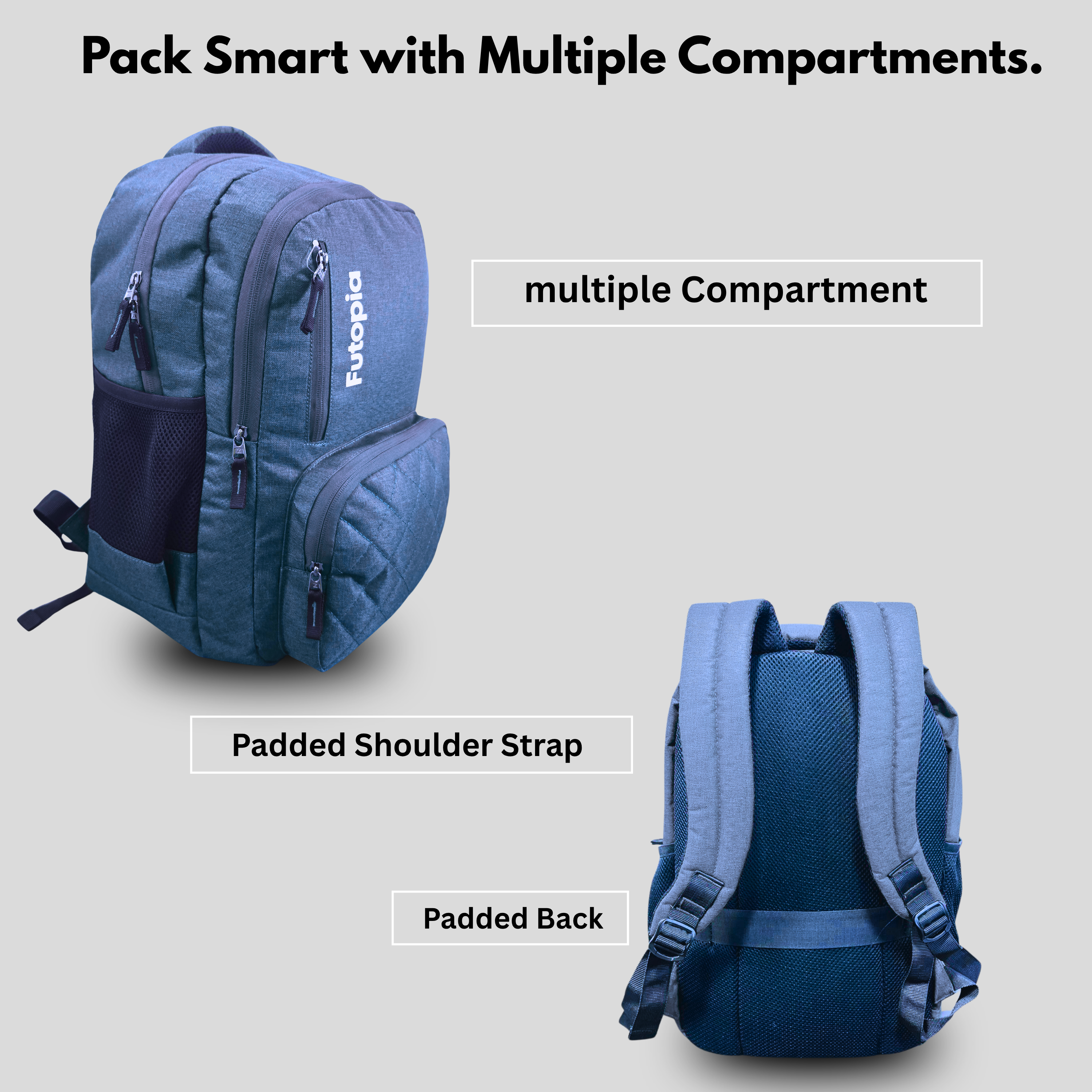 Futopia 25L Capacity Backpack Casual Bag With Fits 15.6 Inch Laptop, Organizer Compartments | 2 Front Zipp Pocket, Both Side Bottle Pockets, Luggage Strap For Men & Women Perfect For Office & College -Blue