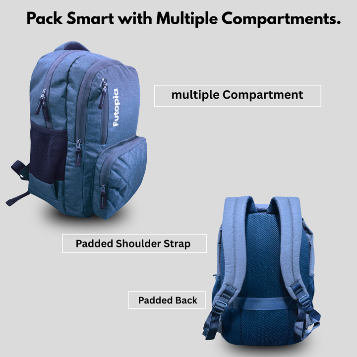 Futopia 25L Capacity Backpack Casual Bag With Fits 15.6 Inch Laptop, Organizer Compartments | 2 Front Zipp Pocket, Both Side Bottle Pockets, Luggage Strap For Men & Women Perfect For Office & College -Blue