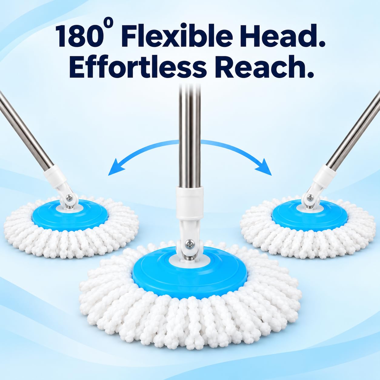 Novita Lite Bucket Spin Mop Set with Easy Wring & Rinse System | 360° Telescopic Adjustable Handle | High Absorbency Microfiber Floor Mop | Removable Wringer | Bucket Set with 1 Extra Refill (Blue)
