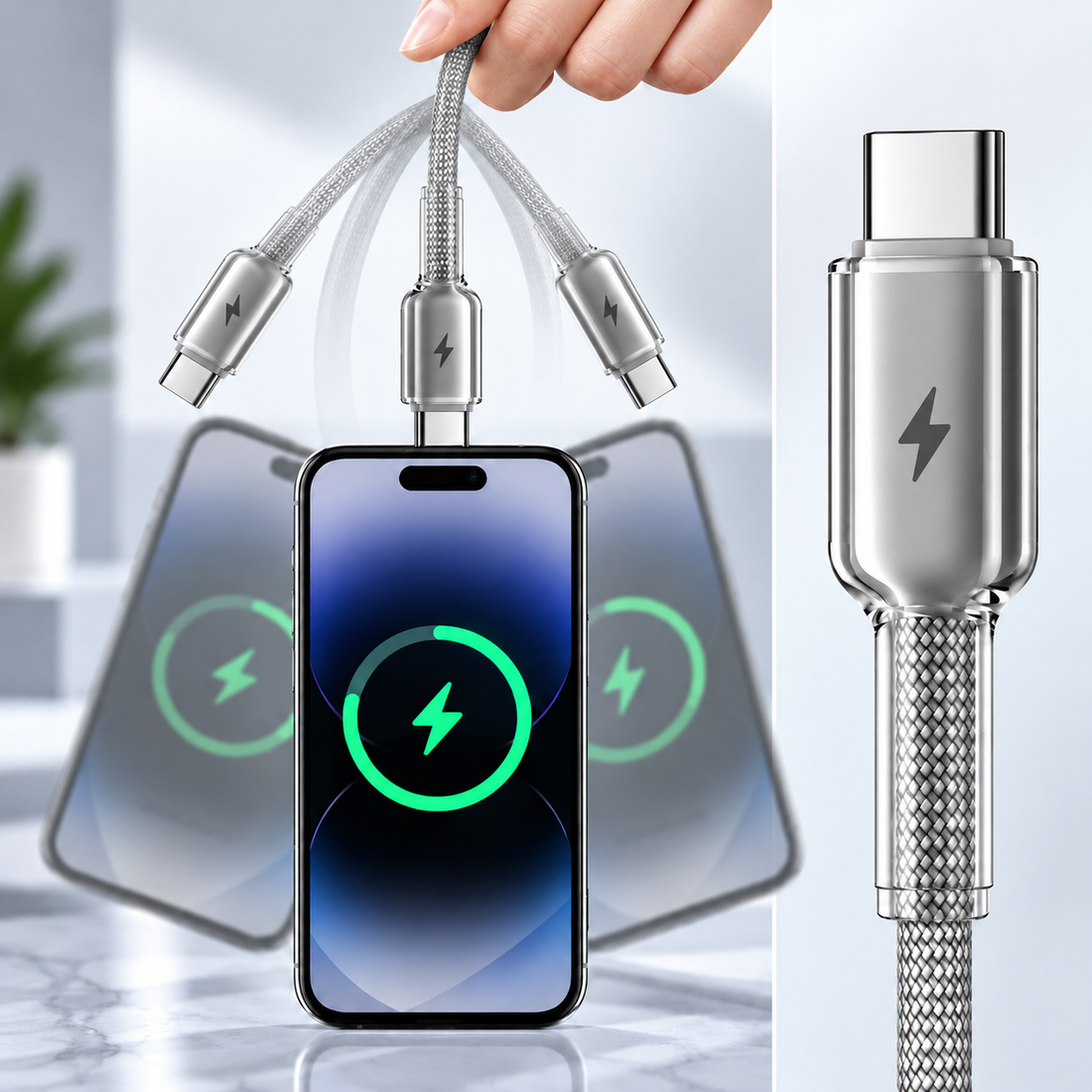 Futopia Titanium Series Low-Temperature Crystal Cable, Type-C to Type-C 100W Fast Charging, Compatible with iPhone 15–17 & Android