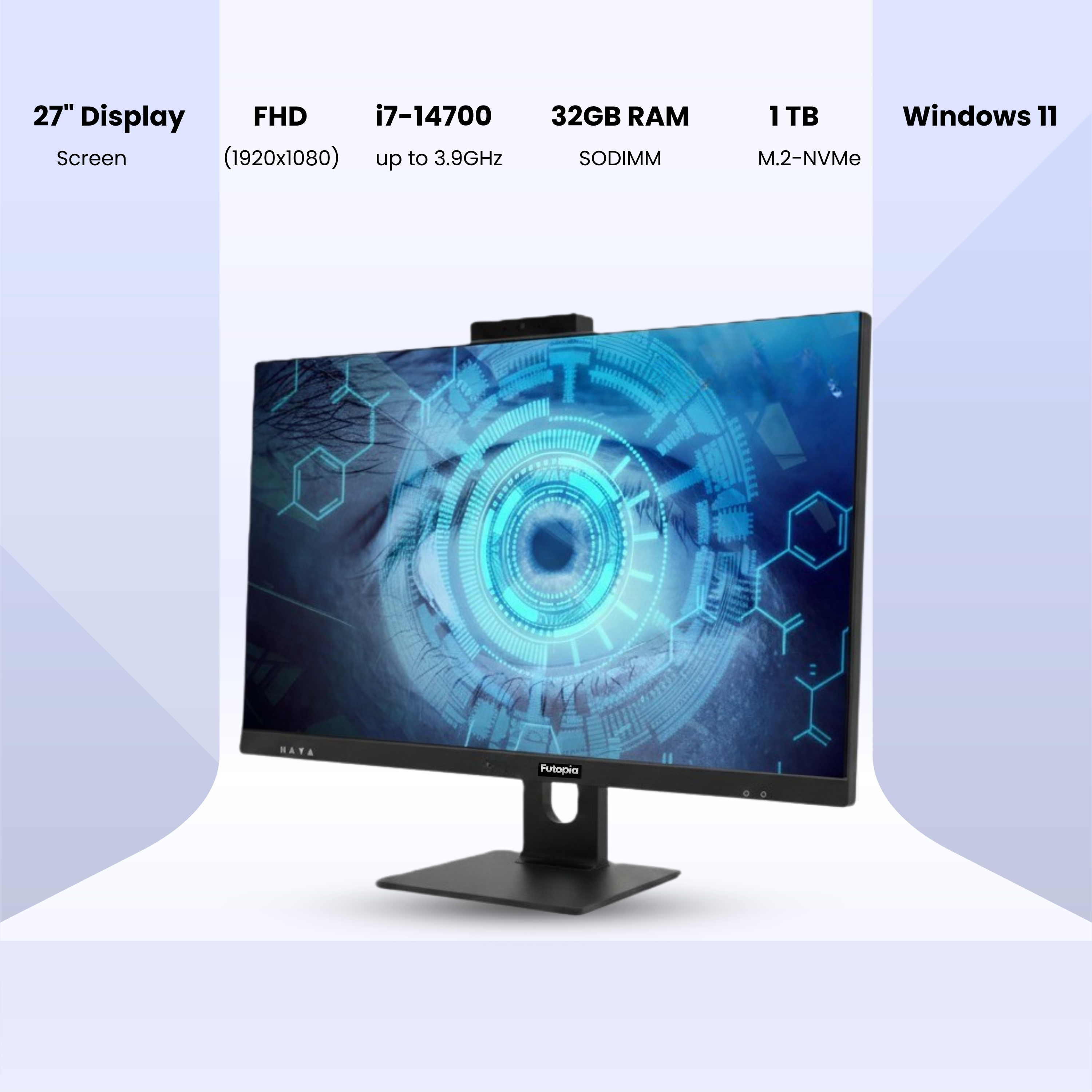 FUTOPIA A213261 All-in-One Desktop PC | Intel Core i7-14700 | 27" Full HD IPS Display | 32GB DDR5 RAM | 1TB NVMe SSD | Windows 11 Pro | WiFi 6 | Webcam & Mic