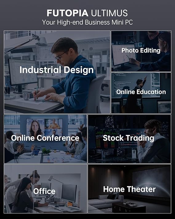 FUTOPIA Ultimus Fusion F1 Mini PC with LCD Display, Intel Alder Lake 12th Gen 𝖭95 Quad Core Upto 3.4 GHz 16GB DDR4 RAM 1 TB SSD Supports 4K, Dual Ethernet/2x HDMI /WiFi6/BT5.2 Windows 11 Black