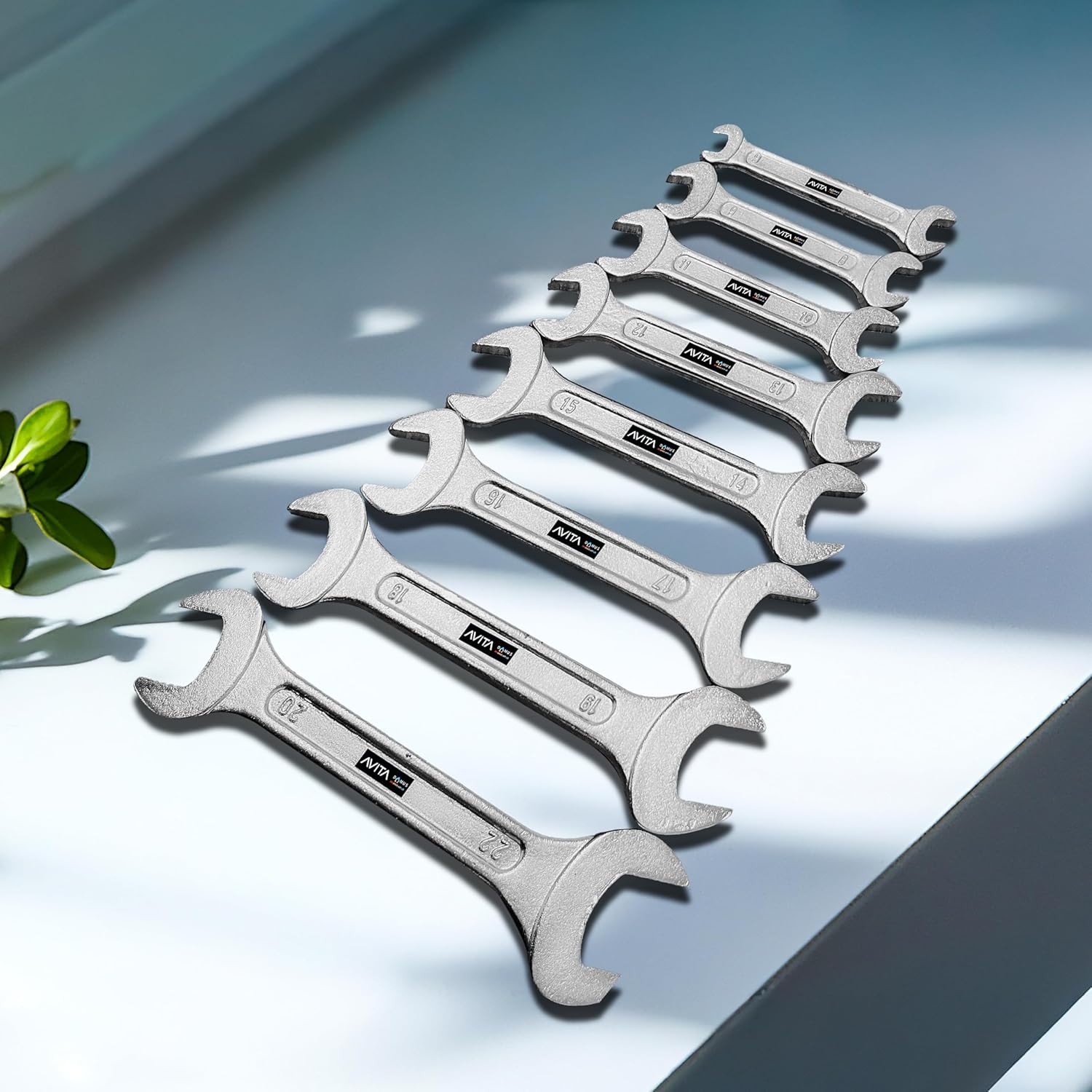 Novita Hand Tool 8-Piece 12-8M Double Open Ended Spanner Set (6x7mm - 20x22mm) - Professional Grade Chrome Vanadium Steel Wrenches for Home, Industrial, and DIY Use